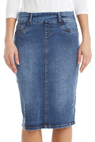 ESTEEZ Blue Denim Skirt for Women – Modest Midi Stretch Jean Skirt